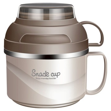 Kyhome 304不鏽鋼雙層泡麵碗/便當盒/餐盒/湯碗/飯盒 1850ml  1個  米咖色