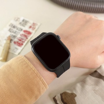 Apple Watch 全系列通用錶帶 蘋果手錶替用錶帶 磁吸扣 矽膠錶帶 黑色 #865-AP04-BK
