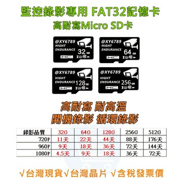家護保｜加購優惠 台灣製造 FAT32監視器專用記憶卡 TF 32G 64G 128G 256G 高耐寫監控記憶卡