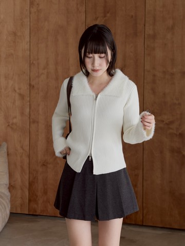 細絨翻領雙拉鍊針織