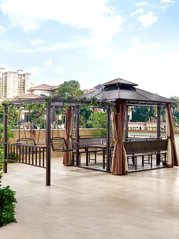 免運 可開發票 戶外涼亭葡萄架 秋千桌椅 亭子庭院室外碳化木防腐木移動樓頂遮陽棚