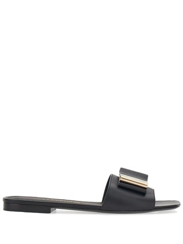 Ferragamo - Double-bow logo-engraved slides - women - Lamb Skin/Lamb Skin - 7.5C - Black