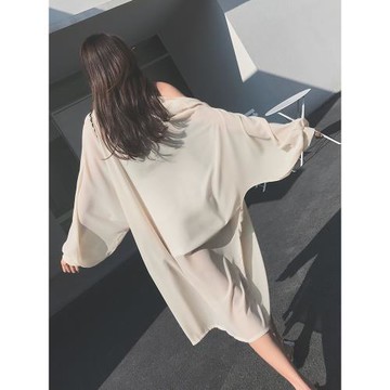 夏天沙灘披肩防曬衫薄款開衫女夏薄長袖夏季雪紡長款外套透明寬松