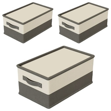 ANTIAN 家用加厚折疊大容量被子衣物收納盒  米灰色 + 米色  3個  50 x 35 x 30cm