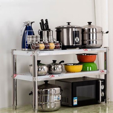 廚房不銹鋼置物架雙層烤箱落地多層儲物收納二層貨架臺面櫥柜碗架