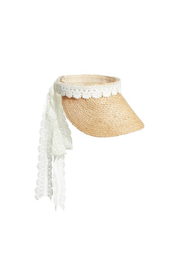 蕾絲綁帶空頂草帽