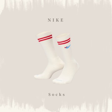 NIKE EVERYDAY PLUS CUSHIONED SOCKS 透氣 米白紅 雙勾 刺繡 復古 長襪 DQ9165-134