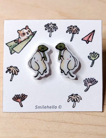 耳針/耳夾/耳環 手工製作 小白鼠菇菇草(一對)