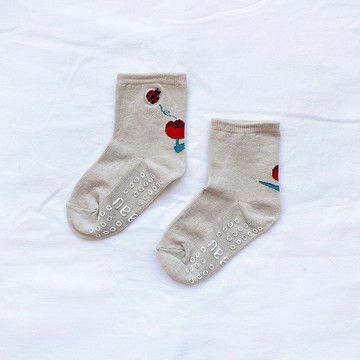 KIDS 鬱金香 3:4 /白/ 刺繡  止滑 童襪