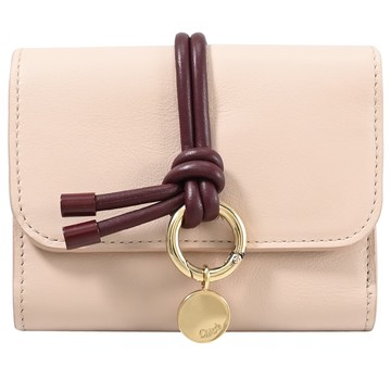 CHLOE ALPHABET 撞色綁結設計三折零錢短夾.裸粉/深紅