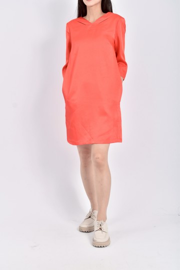 (S) le polka緞面五分袖橘色洋裝