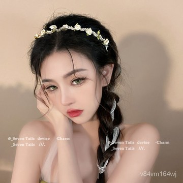 【優選好物】法式珍珠髮箍髮帶少女綁髮一體係帶僊女森係超僊帶飄帶編髮絲帶jioyh Y0AQ
