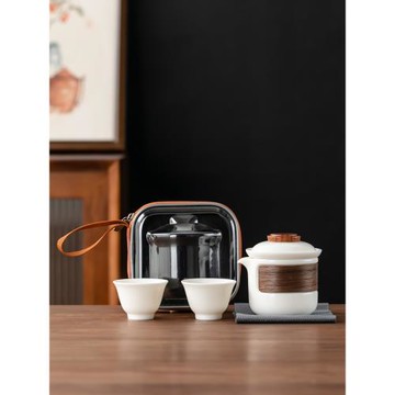 羊脂玉白瓷旅行茶具便攜快客一壺兩杯過濾內膽泡茶壺陶瓷簡約收納