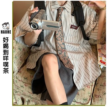 ✨ 好喝到咩噗茶 ✨日系復古休閑短袖 上衣短袖 短袖外套 襯衫男 條紋襯衣  襯衫男 復古百搭 oversize T90