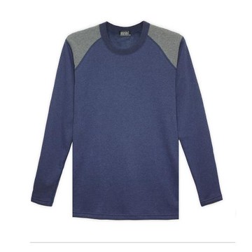 HENIS 時尚型男速暖絨拼接圓領長袖上衣~2件組(隨機取色)201