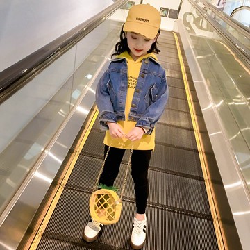 女童洋氣套裝新款春裝韓版中大兒童牛仔外套字母衛衣兩件套潮1入