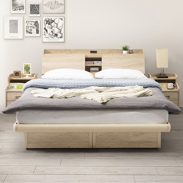 直人木業-NORTH北美楓木幸福插頭置物六尺雙人加大床搭配安全掀床