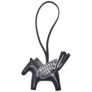 HERMES RODEO MM 馬兒造型鱷魚皮拼羊皮鑰匙圈/吊飾(迷你-黑色)