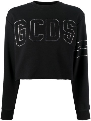 Gcds - studded-logo cropped sweatshirt - women - Cotton - M - Black