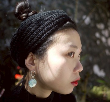 【花室出品】青綠色山茶花耳環