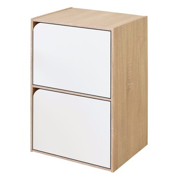 《HOPMA》斯麥可堆疊二門收納櫃(2入) 台灣製造 二層空櫃 儲藏櫃 書櫃 置物櫃 玄關櫃 展示櫃-淺橡(漂流)木配白