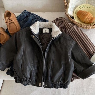 兒童夾棉皮衣2025秋冬男童韓版加厚皮夾克寶寶小童保暖棉衣外套