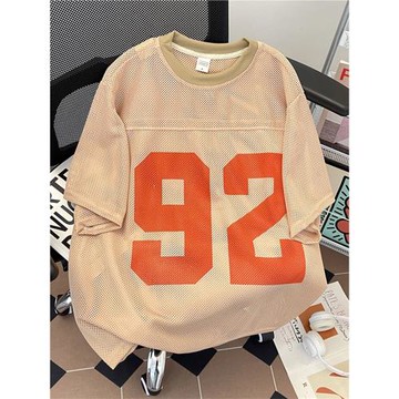 廓形印花網眼透氣短袖t恤男女夏季ins潮寬松半截袖輕薄運動籃球衣