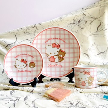 美濃燒-三麗鷗Kitty&Teddy聯名粉紅格紋系列