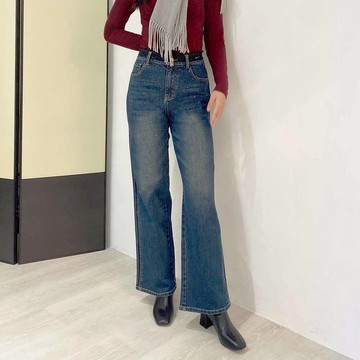 【官網限定】HONOR經典水鑽蕾絲牛仔直筒褲-藍