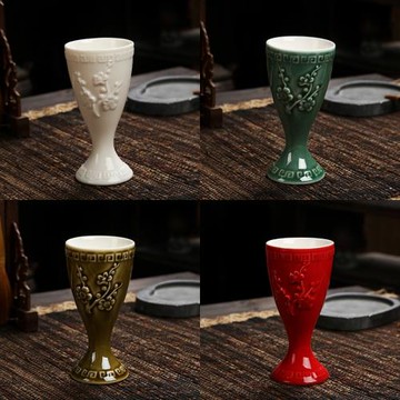 敬酒高腳杯家用中古陶瓷50ml飯店用一口小酒盅白酒酒盞清酒品酒杯