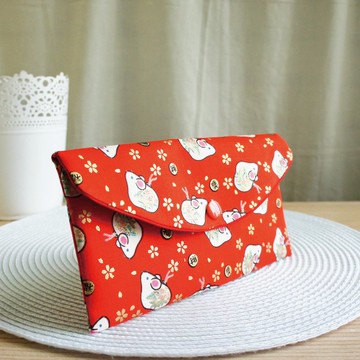 Lovely【燙金櫻花鼠來福財紅包袋、紅】存摺套、現金收納袋