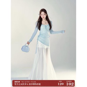 (免運)一顆小野莓碎花吊帶連衣裙女夏2025新款法式收腰顯瘦氣質拼接長裙