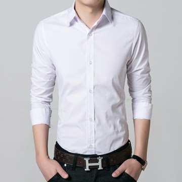 夏季新款春薄商務休閑男士長袖襯衣白工作職業潮修身長袖襯衫男裝