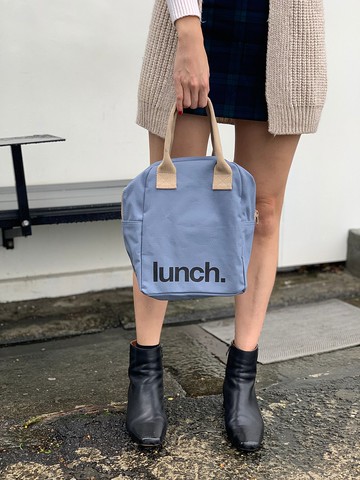 拉鍊隨手袋【復古藍】-加拿大Fluf有機棉