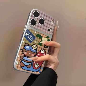 游泳小咪適用小羊皮蘋果16/17 Pro Max高顏值大視窗手機殼iPhone1