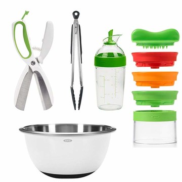 夏日清爽沙拉五件套組(沙拉剪/鋼盆/餐夾/華麗三刀/搖搖杯)