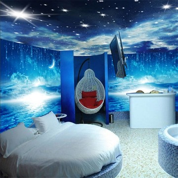 星空壁紙太空宇宙3D立體墻布吊頂天花板主題房間酒店夜光銀河墻紙