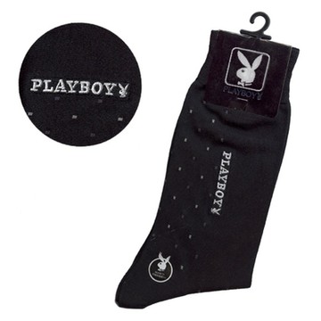 PLAYBOY 點點刺繡LOGO紳士襪-黑色