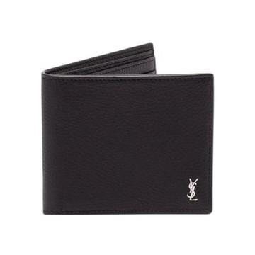 YSL SAINT LAURENT Tiny Cassandre East West Bifold 粒面皮革 卡夾 皮夾 短夾 黑色 銀色 847954