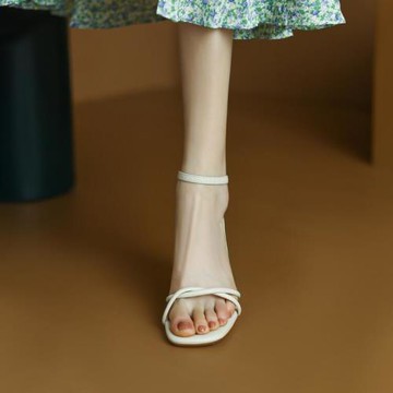 設計師昆~See just queen~涼鞋女夏夏季高跟鞋仙女風一字帶細跟