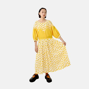 【蛋植物古著】日輪圓點印花拼接古著洋裝