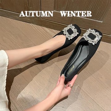 方頭平底單鞋女一腳蹬黑色鞋子2026年新款春秋女士晚晚風溫柔瓢鞋