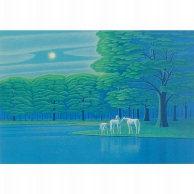Amazon.co.jp: 富谷一明 「静謐」 馬 絵画 白馬 風景画 油絵