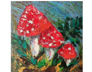 蘑菇油畫飛木耳原創藝術森林蘑菇藝術品