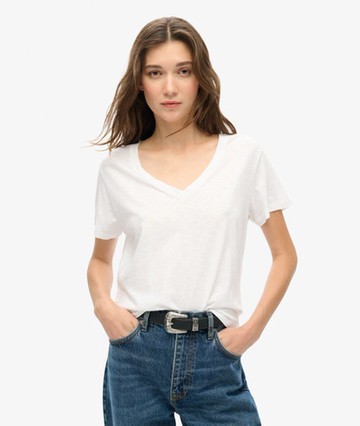 Superdry Women's Women's Slub Embroidered V-neck T-shirt White / Optic - Size: 16 Size: 12