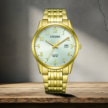 CITIZEN 星辰錶 大三針 時尚腕錶 男錶 手錶-BI5009-58A-金色-39mm