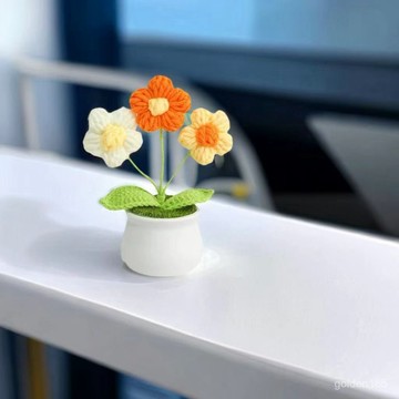 永生花 永生花束 敎師節禮物手工編織毛綫花成品嚮日葵針織花盆栽桌麵辦公室擺件姐姐敎師禮物淇淇優選