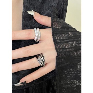 西太后字母三圈環戒指女超酷復古疊戴刻字指環輕奢高級感食指戒潮