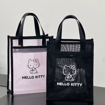 kitty手提包 Hello Kitty 網紗洗漱包可愛旅行化妝包便攜洗浴收納袋游泳浴兜