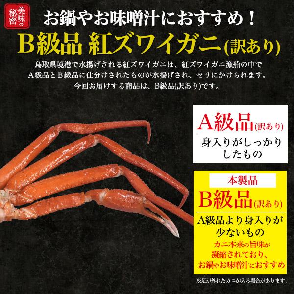 訳あり 茹で 紅ズワイガニ 肩脚詰め合わせ 鳥取県境港産 B級品 2kg 冷蔵便 未冷蔵 カニ 蟹 かに ボイル 紅ずわいがに